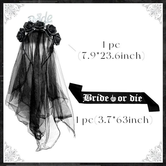Gothic Rose Flower Headband Bride or Die Bachelorette Party Supplies main image 6